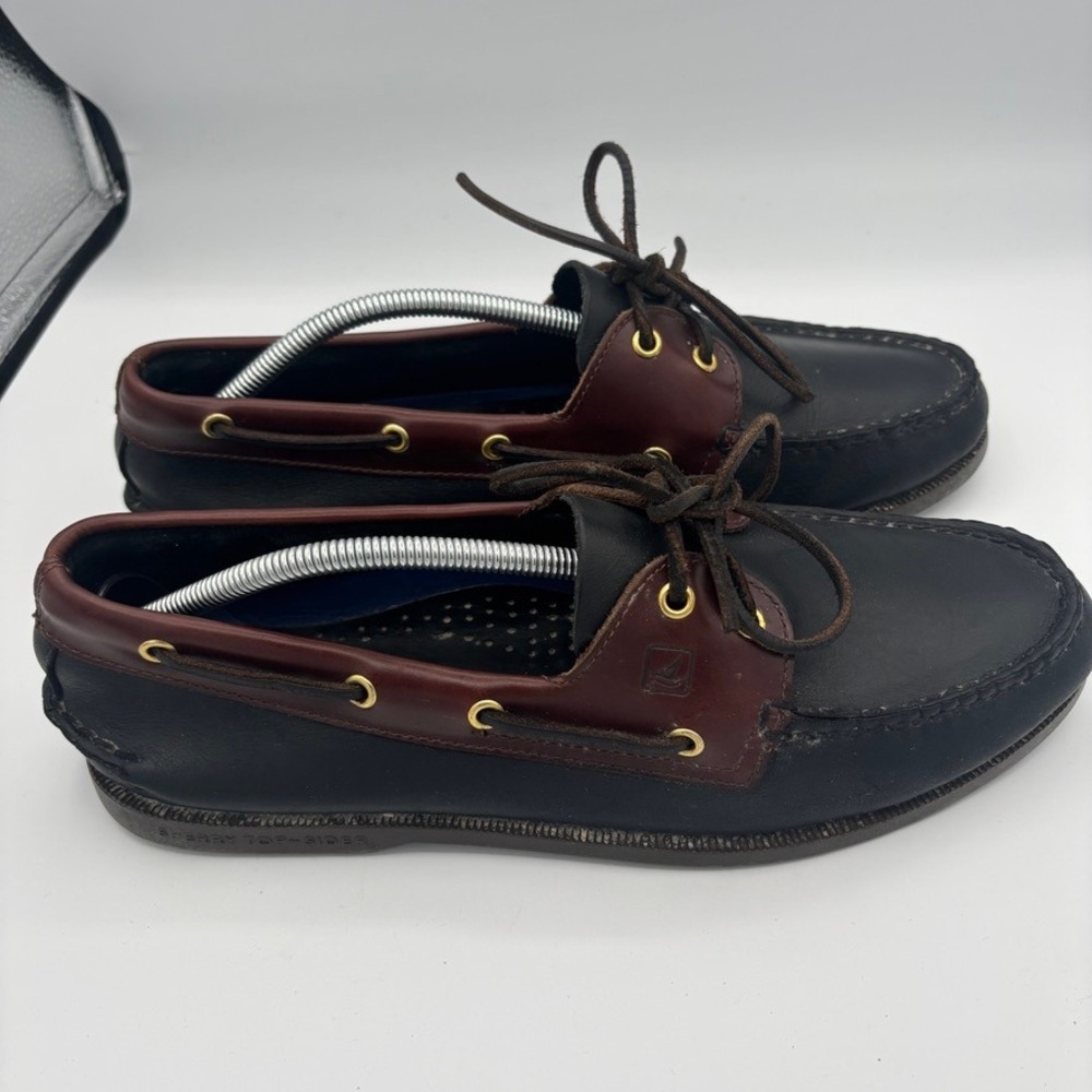 Sperry Boat Shoes Mens Sz 12 Black Brown Leather Authentic Original Deck Shoes - Picture 3 of 10